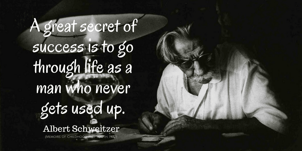 Albert Schweitzer Quote: A great secret of success is to go through life as a man who never gets used up.