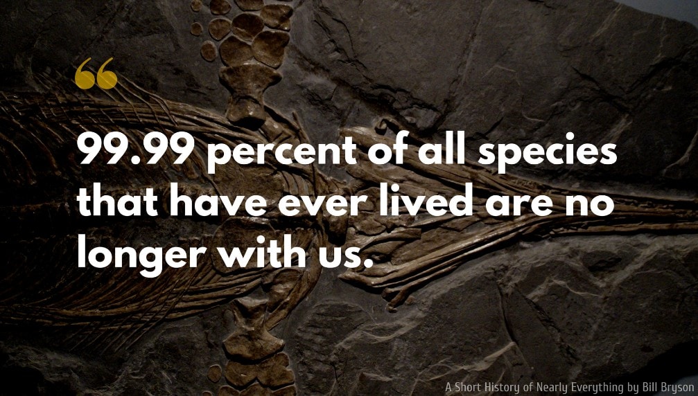 Bill Bryson Quote: 99.99 percent of all species that have ever lived are no longer with us.