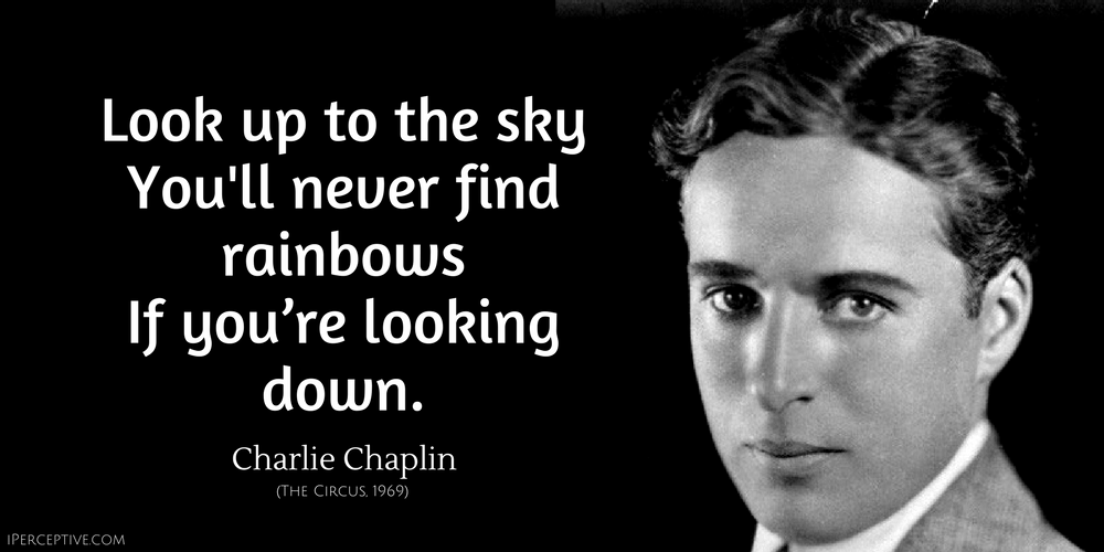 Charlie Chaplin Quote: Look up to the sky You'll never find rainbows If you’re looking down.