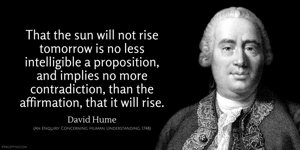 David Hume Quote: That the sun will not rise tomorrow is no less intelligible a proposition, and implies no more contradiction ...