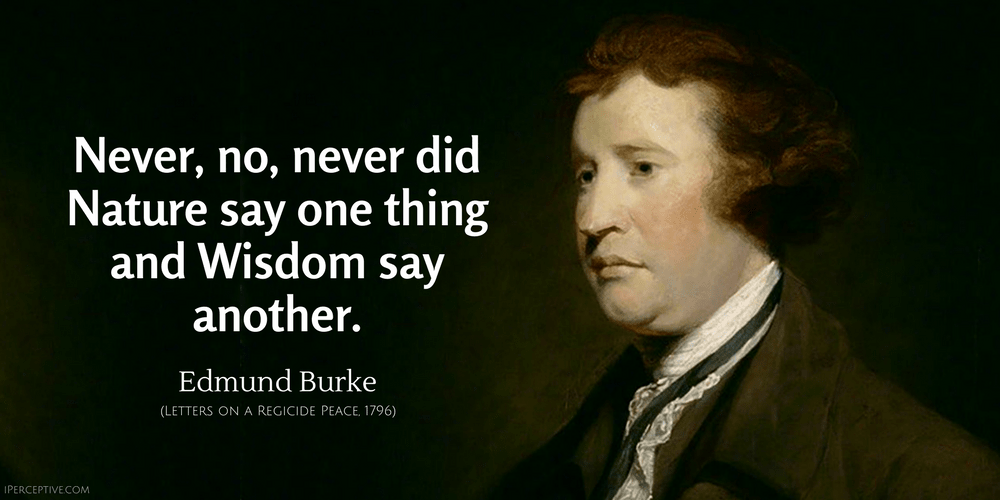 Edmund Burke Quote: Never, no, never did Nature say one thing and Wisdom say another.