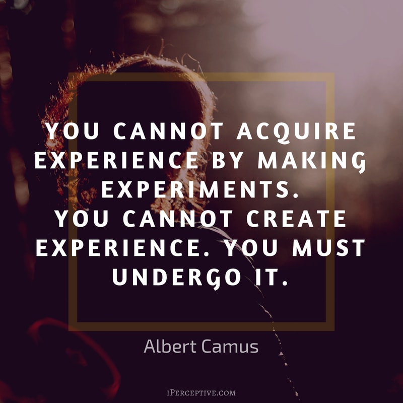 Albert Camus Quote: You cannot acquire experience by making experiments. You cannot create experience. You must undergo it. 