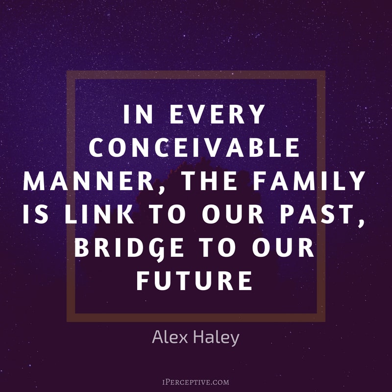 Alex Haley Quote: In every conceivable manner, the family is link to our past, bridge to our future.