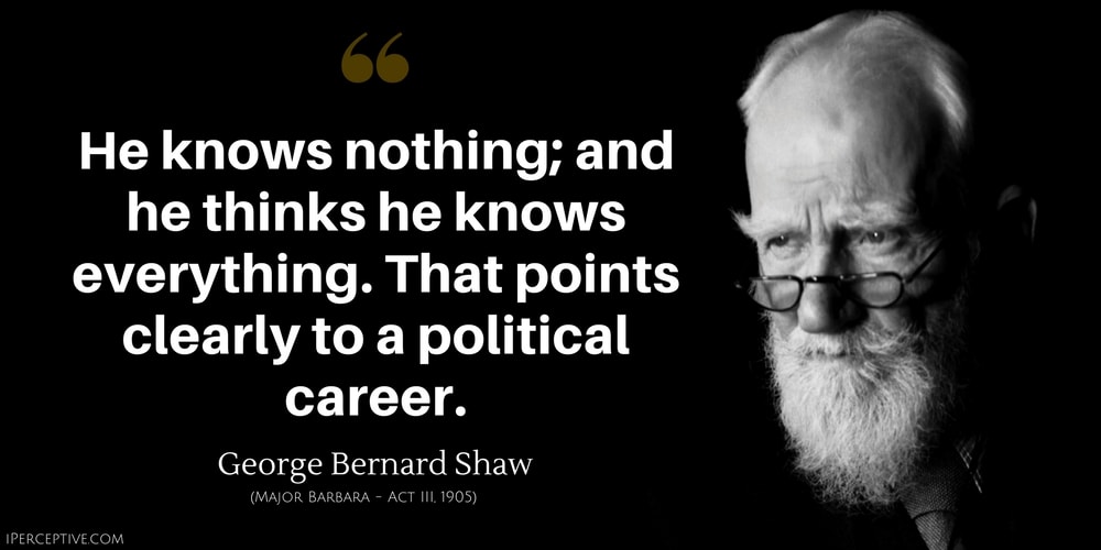George Bernard Shaw Quote: He knows nothing; and he thinks he knows everything. That points clearly to a political career.