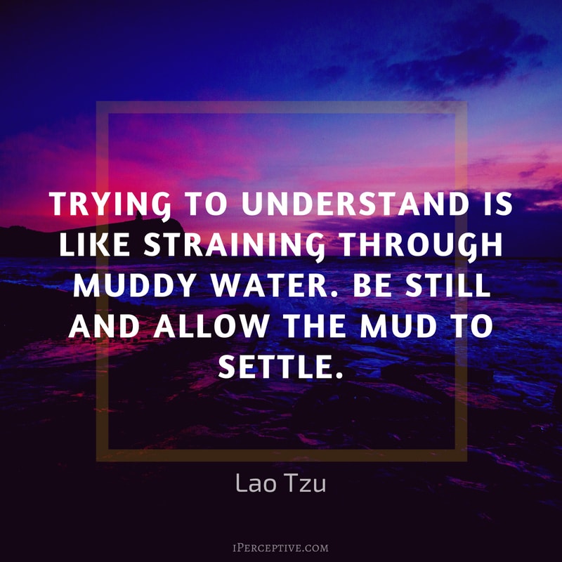 Lao Tzu Quote: Trying to understand is like straining through muddy water. Be still and allow the mud to settle.