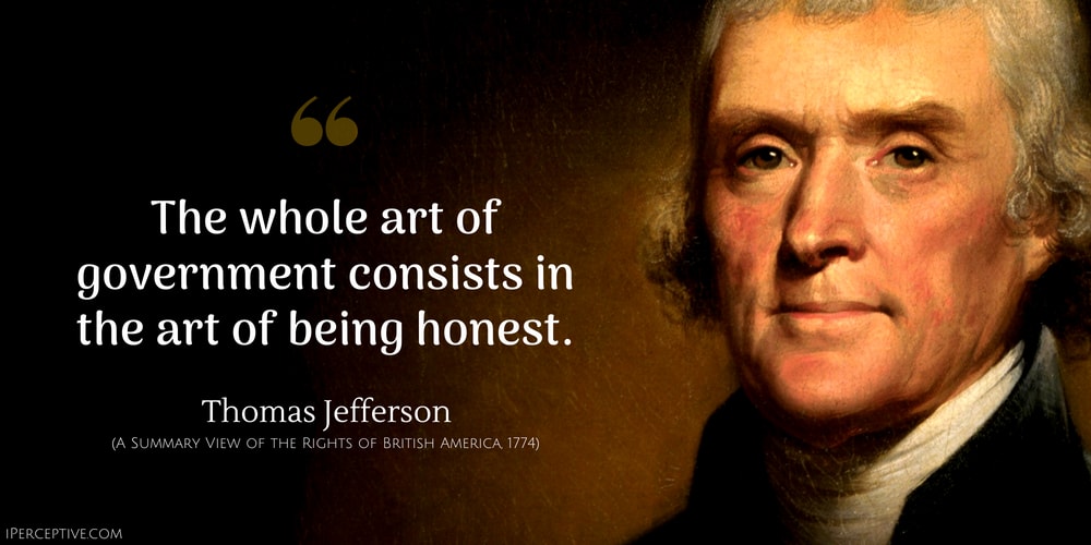 Thomas Jefferson Quote: The whole art of government consists in the art of being honest.