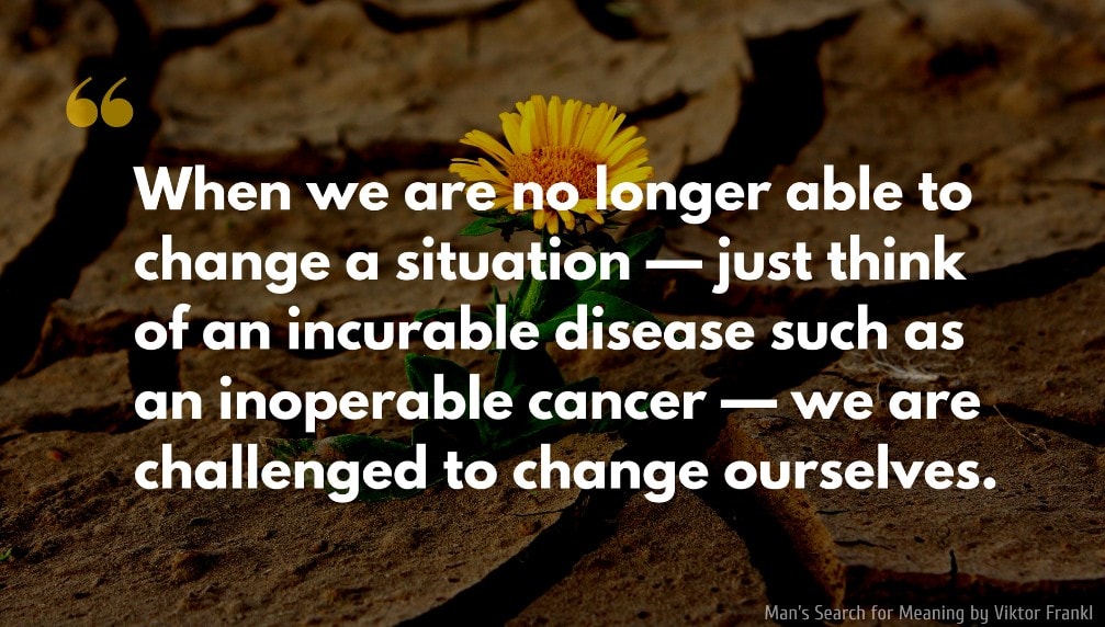 Viktor Frankl Quote: When we are no longer able to change a situation — just think of an incurable disease such as an inoperable cancer — we are challenged to change ourselves.