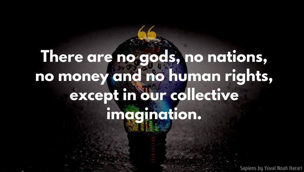Sapiens: A Brief History of Humankind Quote: There are no gods, no nations, no money and no human rights, except in our collective imagination.